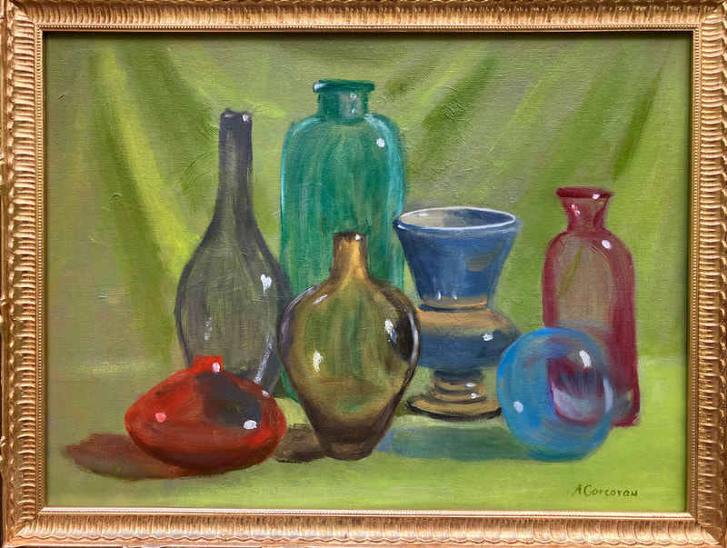 “ Colorful Glass”, oil painting by Arline Corcoran of Danbury, CT 
