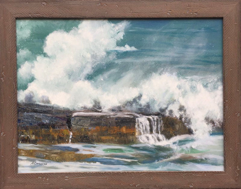 Rock and Roll, Rhode Island Coast, Oil painting by Arline Corcoran of Danbury, CT.