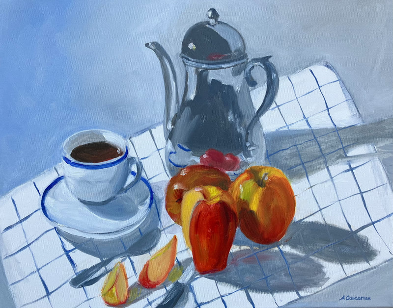 Coffee Break, oil painting by Arline Corcoran of Danbury CT