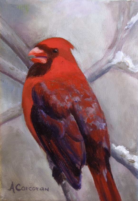 "Cardinal", Oil painting by Arline Corcoran, Danbury, CT