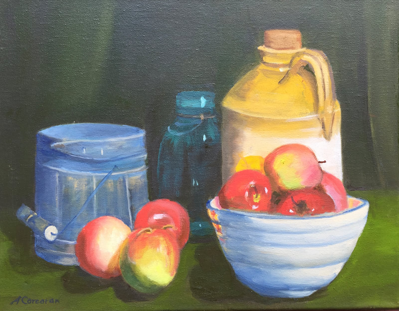 Jug with Apples, Oil painting by Arline Corcoran of Danbury, CT 
