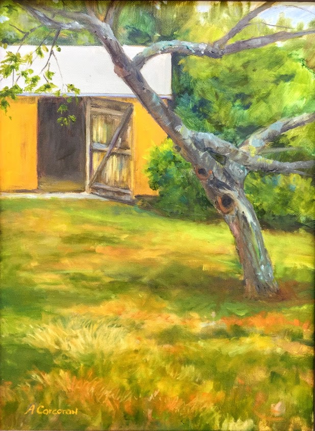 "Fenn Farm Shed", Middlebury, CT scene.  Oil painting by Arline Corcoran, Danbury, CT