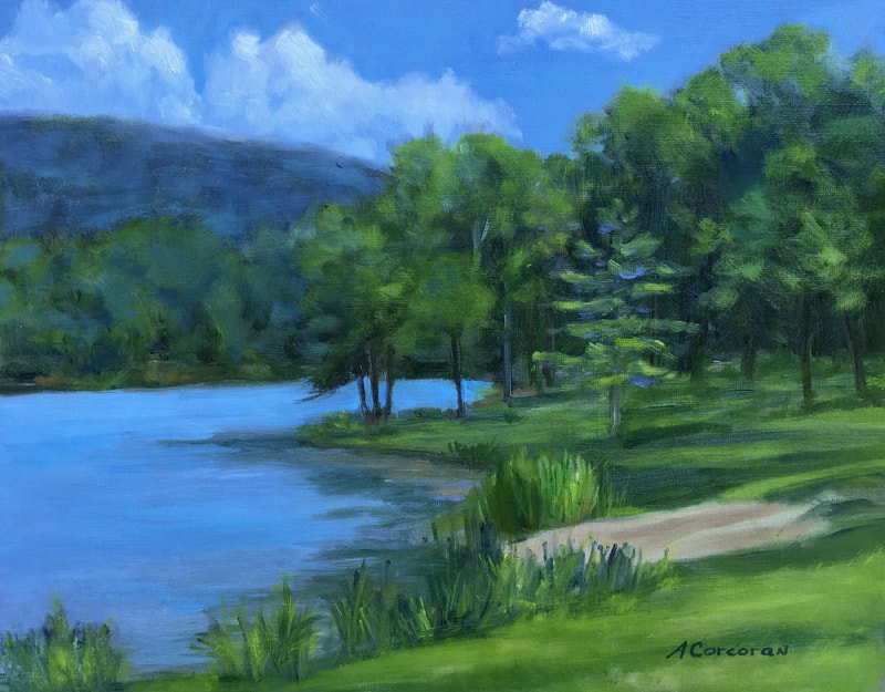 "Lake Waramaug", near state park.  Oil painting by Arline Corcoran, Danbury, CT.