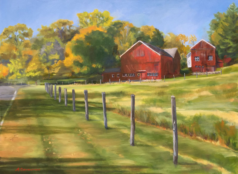 SOLD  Sherman Barns, Oil Painting by Arline Corcoran of Danbury, CT