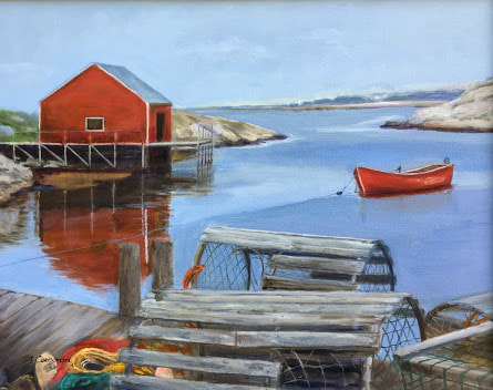 "Lobster Traps", Peggy's Cove, Nova Scotia.  Oil painting by Arline Corcoran, Danbury