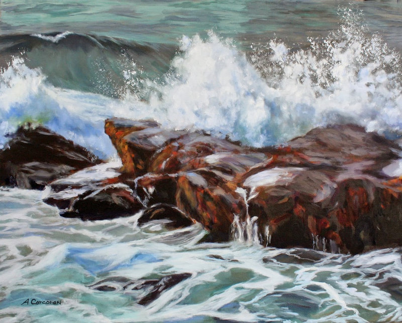 "Splash", Rhode Island coast.  Oil painting by Arline Corcoran, Danbury, CT