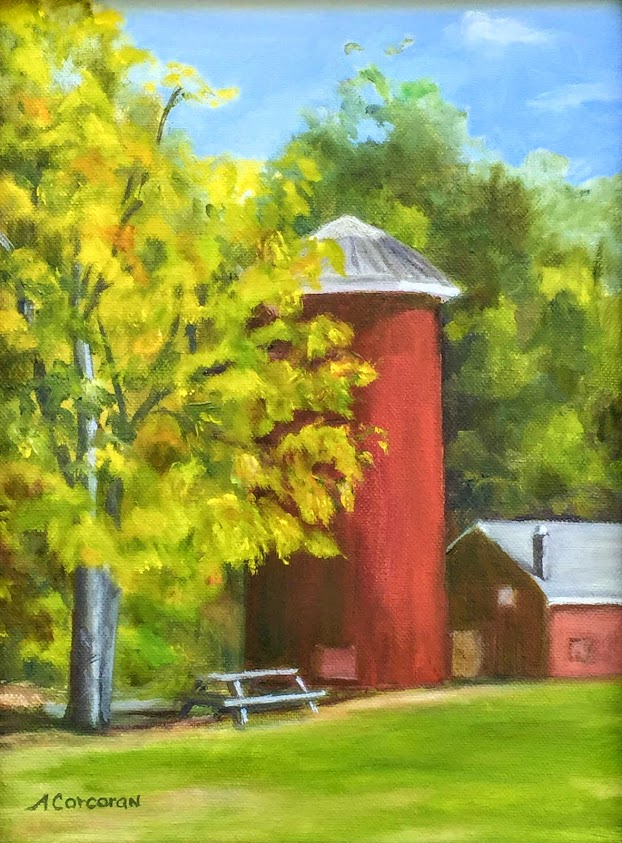 "Tarrywile Silo" in Tarrywile Park, Danbury, CT.  Oil painting by Arline Corcoran, Danbury, CT